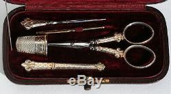 Silver Gilt Gold Old Sewing Kit Sewing Scissors Lily Flower Box