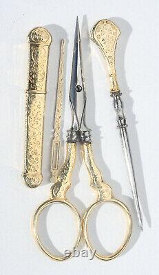 Silver Gilt Old Sewing Kits Embroidery Scissors Case Royal Palace