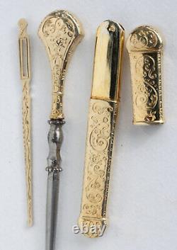 Silver Gilt Old Sewing Kits Embroidery Scissors Case Royal Palace