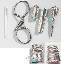 Silver Old Necessary Sewing Miniature Walnut Scissors Walnut Sewing Box