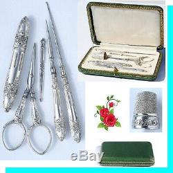 Silver Old Sewing Kit Hook Punch Embroidery Scissors Sewing Case