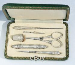 Silver Old Sewing Kit Hook Punch Embroidery Scissors Sewing Case