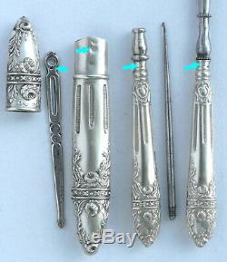 Silver Old Sewing Kit Hook Punch Embroidery Scissors Sewing Case