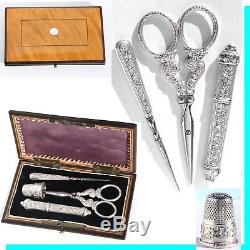 Silver Old Sewing Needle Sew Inlay Box Marquetry Sewing Set Scissors