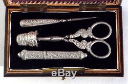 Silver Old Sewing Needle Sew Inlay Box Marquetry Sewing Set Scissors