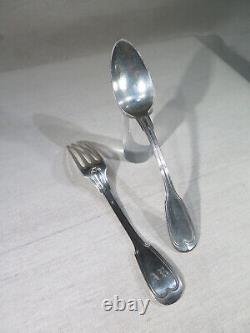 Silver Solid Spoon and Fork Antique Cutlery Minerva