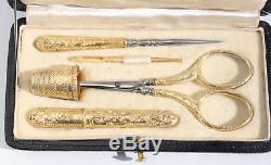 Silver Vermeil Gold Old Sewing Necessary Embroidery Punch Scissors Nineteenth