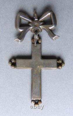 Silver and Gold Cross Pendant Yvetot Normandy Antique 19th Century Jewelry