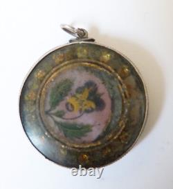 Silver reliquary pendant Antique jewelry silver pendant eglomise glass
