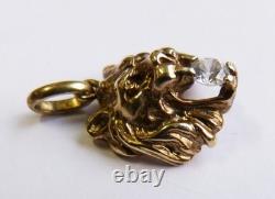 Small antique lion pendant in vermeil sterling silver and rhinestones
