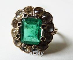 Solid Old Gold Ring 18k + Silver + Green Stone Jewel Old Gold Ring