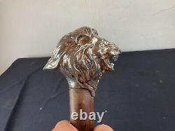 Solid Silver Antique Cane with Lion Head Art Nouveau Animalier Decor