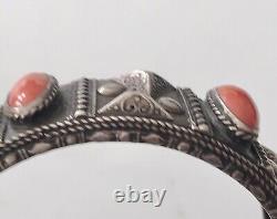 Solid Silver Bracelet Ethnic Coral Vintage Art Deco Antique