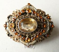 Solid Silver Brooch And Citrine Austria Hungary 19th Old Jewel Silver Brooch