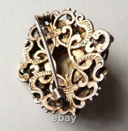 Solid Silver Brooch And Citrine Austria Hungary 19th Old Jewel Silver Brooch