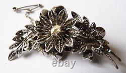 Solid Silver Brooch + Diamonds Old Diamond Silver Brooch 19th S