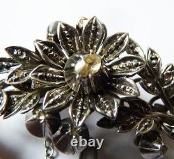 Solid Silver Brooch + Diamonds Old Diamond Silver Brooch 19th S