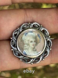 Solid Silver Brooch & Quality Lady Miniature & Antique Jewelry & Painting