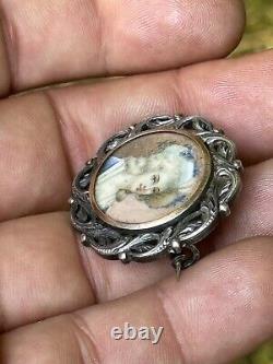 Solid Silver Brooch & Quality Lady Miniature & Antique Jewelry & Painting