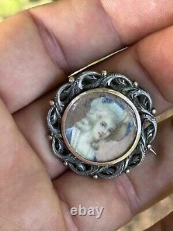 Solid Silver Brooch & Quality Lady Miniature & Antique Jewelry & Painting