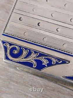 Solid Silver Foreign Guilloche and Blue Enamel Box (935) Antique