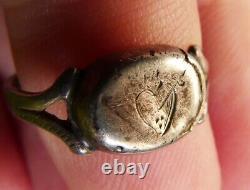 Solid Silver Love Ring, Antique Heart Jewelry, Dated 1837