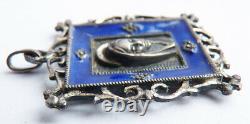 Solid Silver Medallion Pendant + Enamel Old Jewel Saint Virgin Mary