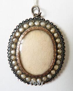 Solid Silver Pendant + Antique Fine Beads 19th Century Silver Photo Holder During