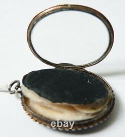 Solid Silver Pendant + Antique Fine Beads 19th Century Silver Photo Holder During