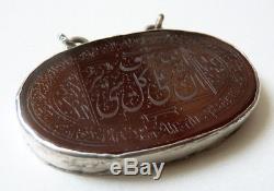 Solid Silver Pendant + Carnelian Intaglio Engraved Ancient Arabic Koran