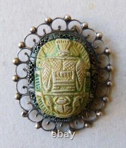 Solid Silver Pendant Scarab Carved Egypt Silver Brooch Antique Jewelry