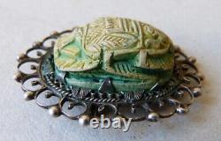 Solid Silver Pendant Scarab Carved Egypt Silver Brooch Antique Jewelry