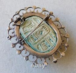 Solid Silver Pendant Scarab Carved Egypt Silver Brooch Antique Jewelry