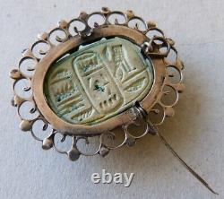 Solid Silver Pendant Scarab Carved Egypt Silver Brooch Antique Jewelry