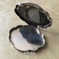 Solid Silver Powder Box with Chiseled Floral Antique Decoration