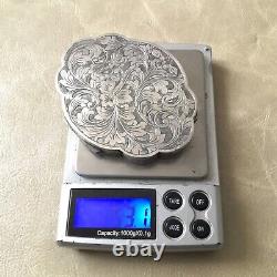 Solid Silver Powder Box with Chiseled Floral Antique Decoration