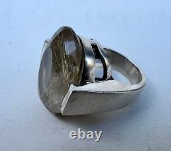 Solid Silver Ring with Rutilated Quartz Stone Inclusions 1960-70 Antique Jewelry