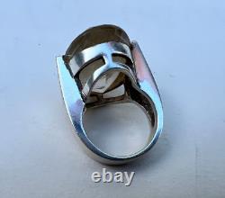 Solid Silver Ring with Rutilated Quartz Stone Inclusions 1960-70 Antique Jewelry
