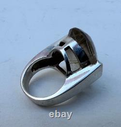Solid Silver Ring with Rutilated Quartz Stone Inclusions 1960-70 Antique Jewelry