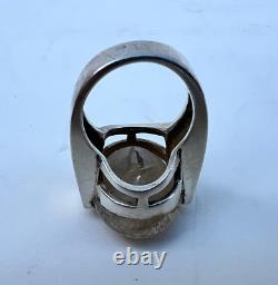Solid Silver Ring with Rutilated Quartz Stone Inclusions 1960-70 Antique Jewelry