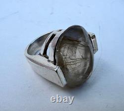Solid Silver Ring with Rutilated Quartz Stone Inclusions 1960-70 Antique Jewelry