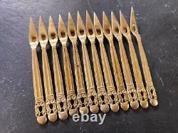 Solid Silver Vermeil Snail Picks Ancient Lot of 12 Rare XX Design Silverware