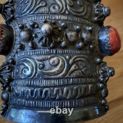 Solid Silver and Antique Coral Kabyle Cuff Bracelet from Beni Yenni