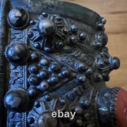 Solid Silver and Antique Coral Kabyle Cuff Bracelet from Beni Yenni