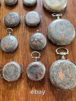 Solid silver and gold decoration. 23 cases of vintage watches. Total 236 g.