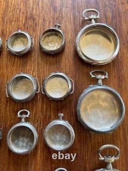 Solid silver and gold decoration. 23 cases of vintage watches. Total 236 g.