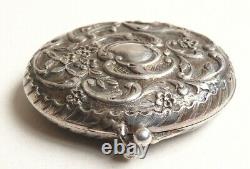 Solid silver antique mirror powder compact from around 1900, 46 grams
