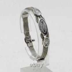 Solid silver bracelet with black enamel, Art Deco period, circa 1920, antique