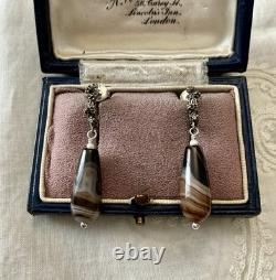 Solid silver carved agate, creator of antique earrings