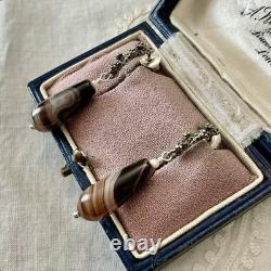 Solid silver carved agate, creator of antique earrings
